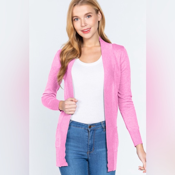 ACTIVE BASIC Ribbed Trim Open Front Cardigan - Picture 3 of 5